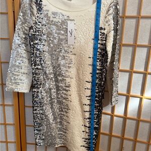 Joan Vass Silver and Black Sequin Mini Dress